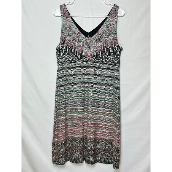 Athleta Women L Blue/Tan Santorini Aztec/Tribal Sleeveless Empire Waist Dress - Picture 1 of 8